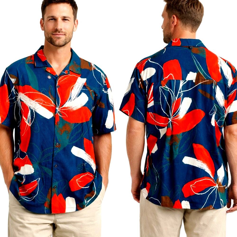 Shaquille O’Neal XLG Men’s 2XLT Linen Blend Abstract Print Button-Up Shirt